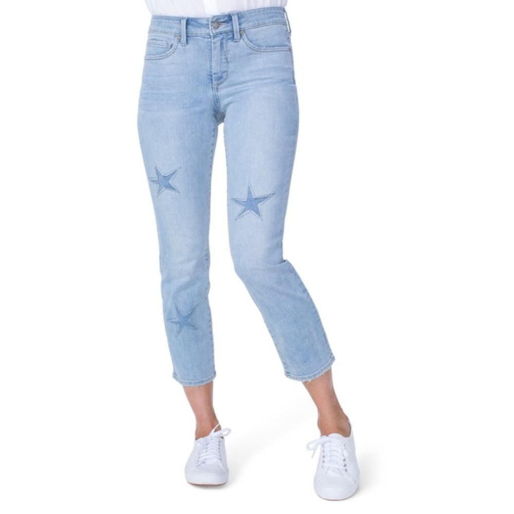 NYDJ Sheri Ankle Laser Cut Star Faded Jeans 12